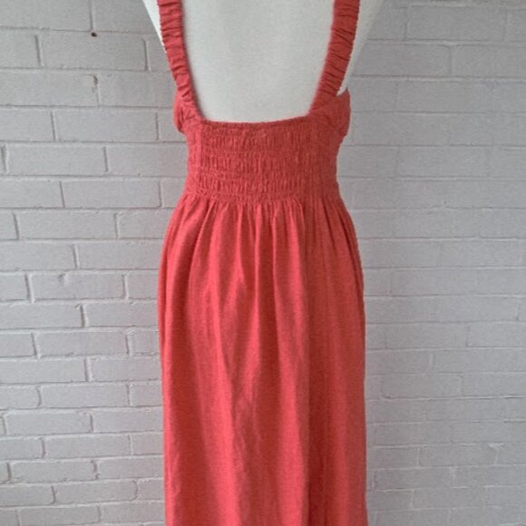 Abercrombie & Fitch Size Small Scrunchie Strap Linen Blend Midi Dress in Coral - Picture 7 of 8